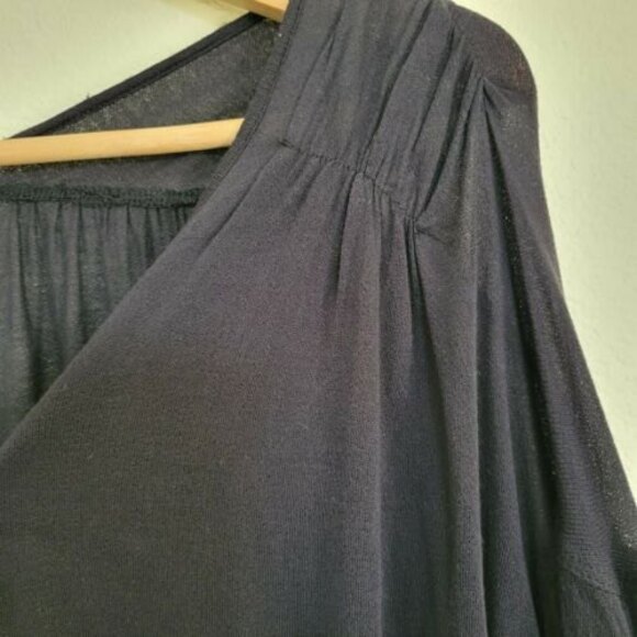 FREE PEOPLE Black Check On It Draped Wrap Balloon Sleeve Top SZ S  B5 - Picture 6 of 11